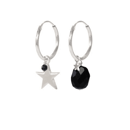 Oorbellen Mixed Zwarte Onyx Grote Ster Zilver